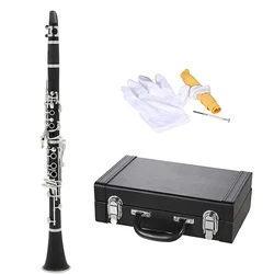 ABS Clarinet Bb Cupronickel Plated Nickel 17 Key with Cleaning Cloth Gloves Screwdriver Woodwind Instrument Gift for Beginner