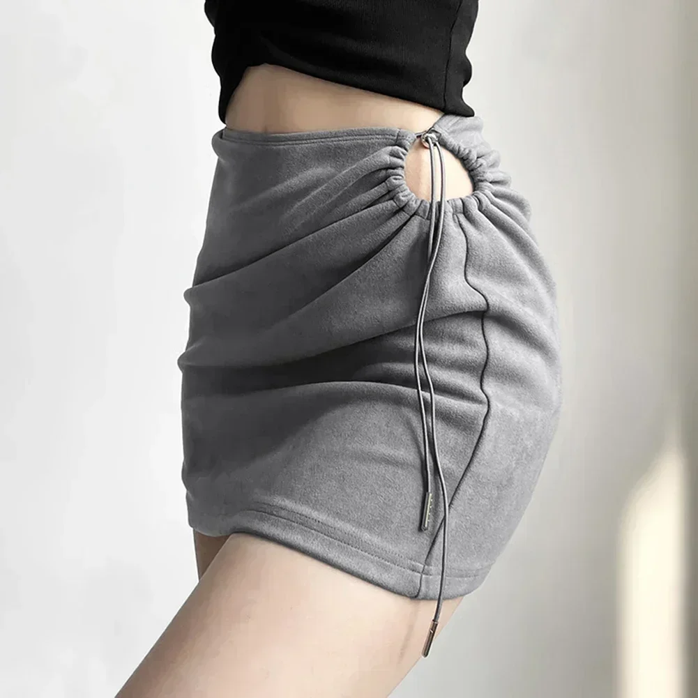 

Commuting Outfit High Waist Drawstring Skirt Pleated Short Skirt 35-37cm Comfortable Daily Wear Hip-hugging Design