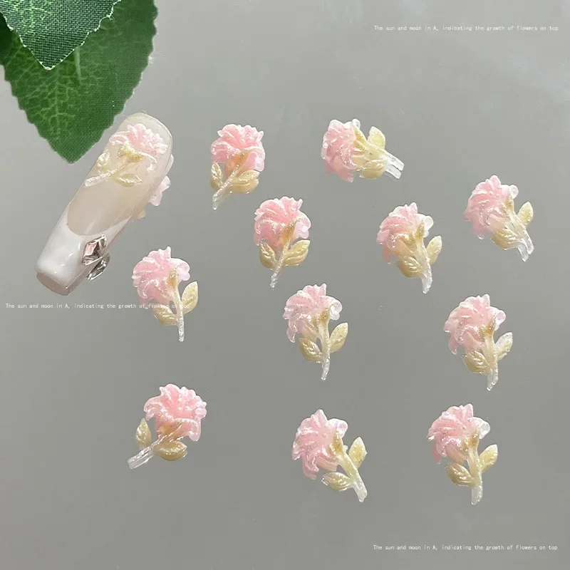 20szt Exqusitive Lily Flower Resin Nail Charms 3D Luminous Flower Kawaii Nail Art Akcesoria Luksusowe ozdoby do paznokci DIY Część