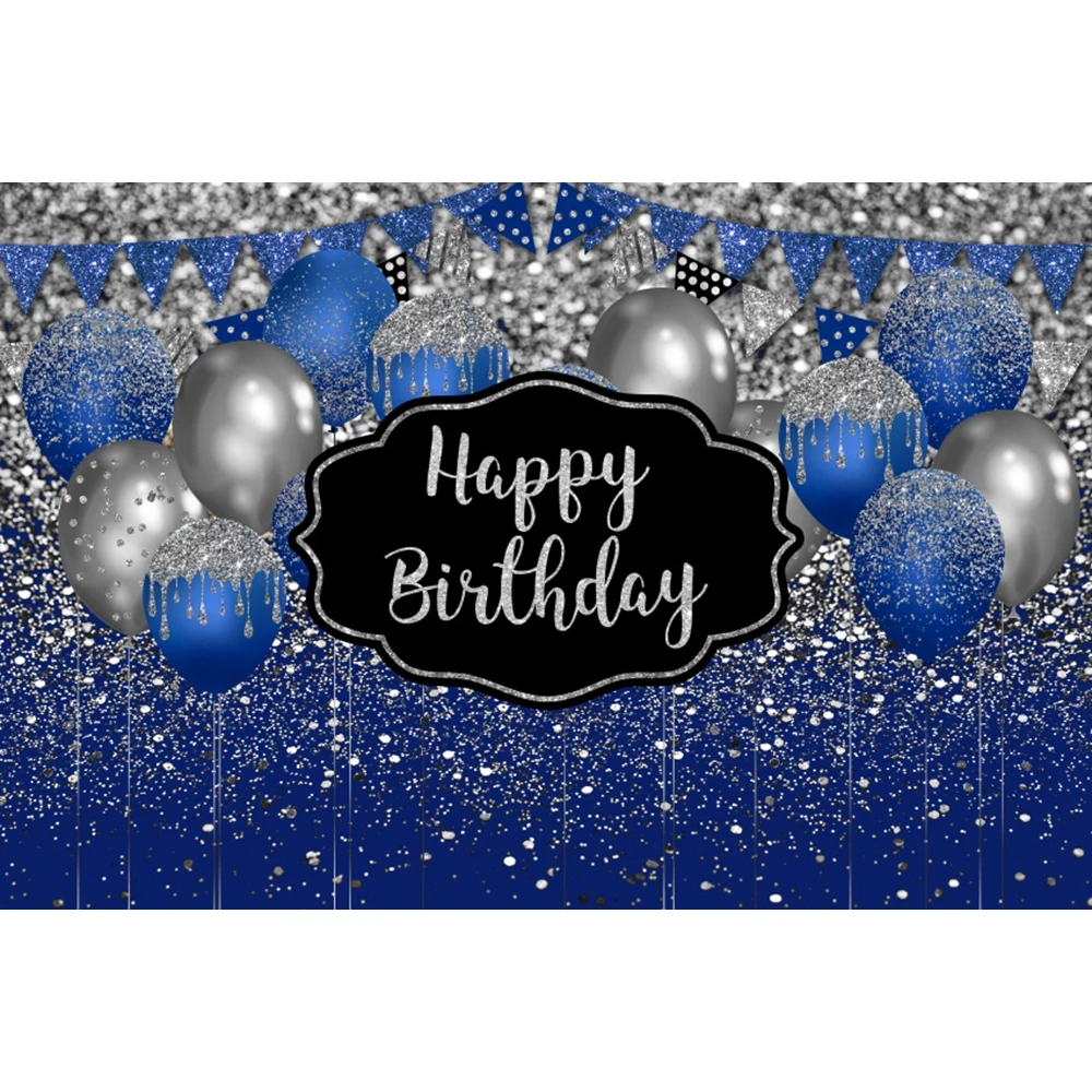 Vinyl Backdrop Blue Gold Balloon Happy Birthday Party Diamond Dots Customized Poster Baby Kid Banner Background For Photo Studio