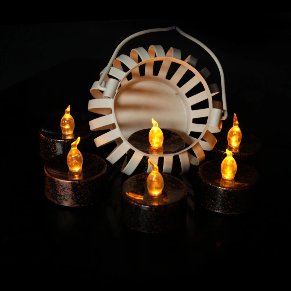 

6Pcs Halloween Light Electronic Tealight Lamps Black Shell Yellow Flame- Lights Decorative for Wedding Party
