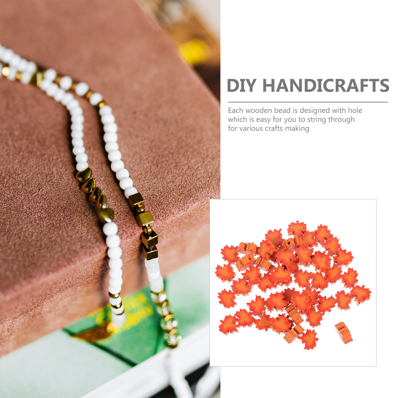 

50Pcs Wooden Beads for Crafts DIY Making Accessory Fall Wood Beads Maple Leaf Shaped Loose Bead Hanging Craft Decor Vase Filler