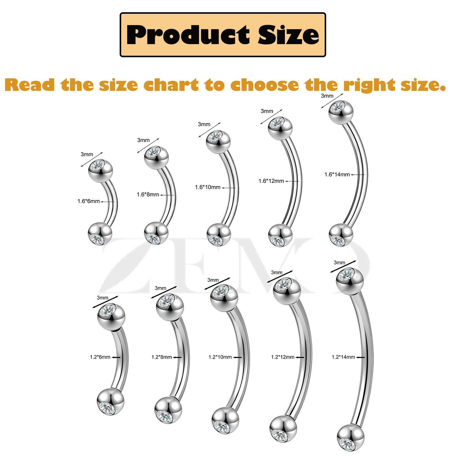 ZEMO 1PC 14/16G Stainless Steel Eyebrow Ring Internal Thread Curved Barbell Navel Ring Cartilage Earring Piercing Jewelry 6-16MM view 2