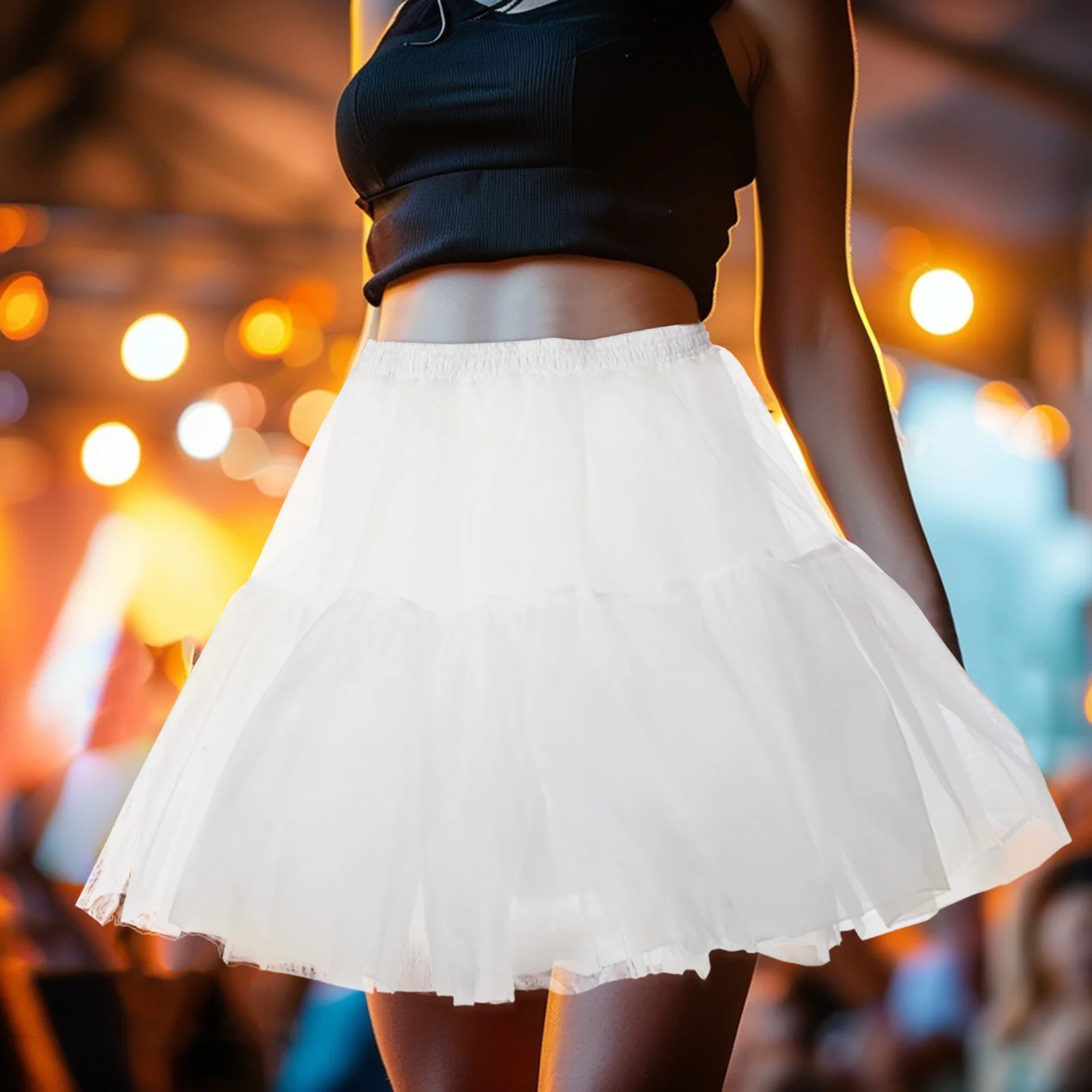 

White Hoopless Petticoat Short Elastic Waist Tutu Skirt Underskirt for Cosplay Dance Ballet Party Dress