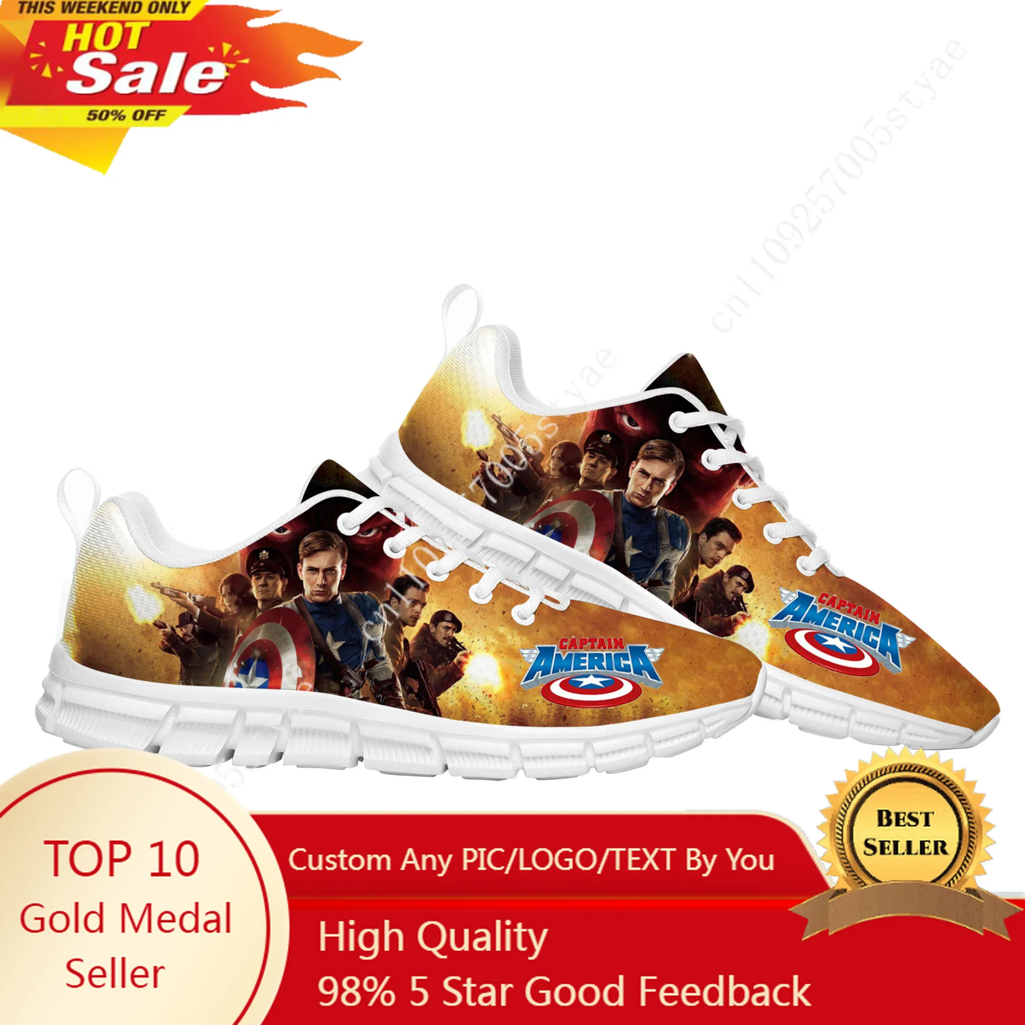 Marvel Captain America Sports Shoes Mens Womens Custom Sneakers Lightweight Casual Sneaker