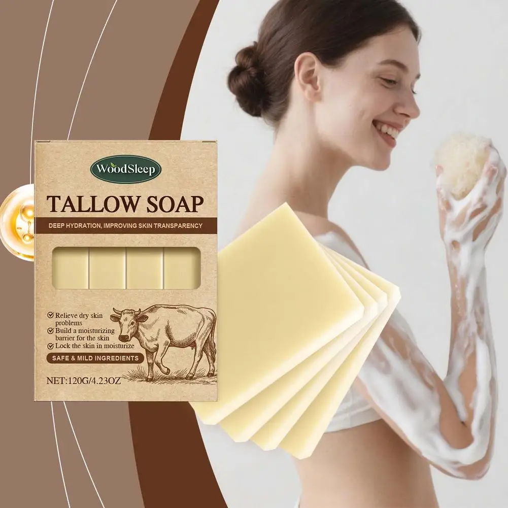 

120g Handmade Beef Tallow Soap Bar Face & Body Wash Skin Moisturizer Smooth Natural Grass Fed Tallow Soap for Sensitive Skin