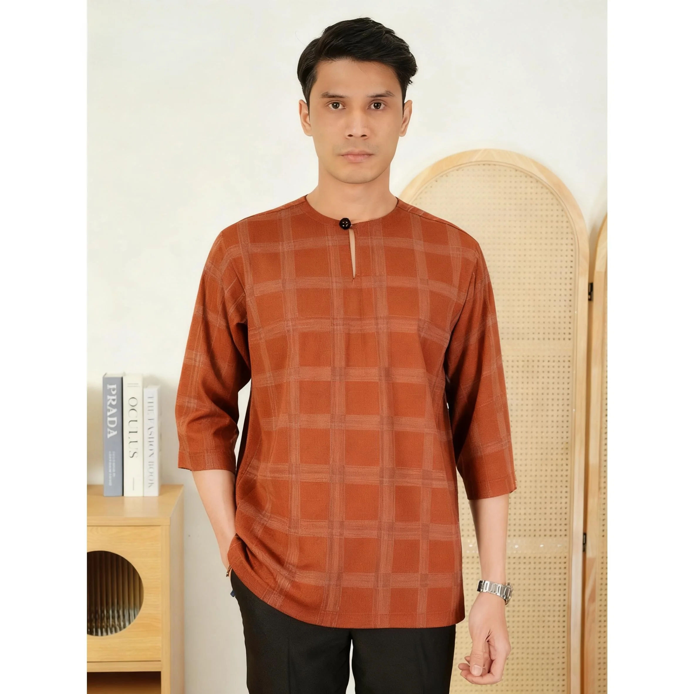 تي شيرت إسلامي مخطط مطرز للعيد بأكمام قصيرة تي شيرت جوبا عبايات فضفاضة غير رسمية 2026 Ropa Musulmana تي شيرت إسلامي #6