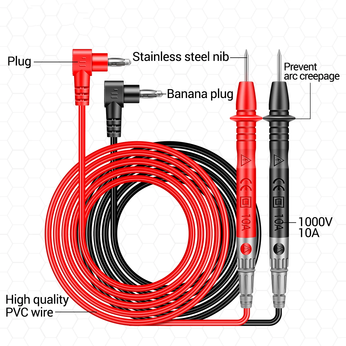 ANENG 디지털 멀티미터 프로브, 범용 테스트 리드 바늘 핀 와이어, 케이블 키트, 전류 전압계 테스터 와이어, PT840, 1000V, 10A