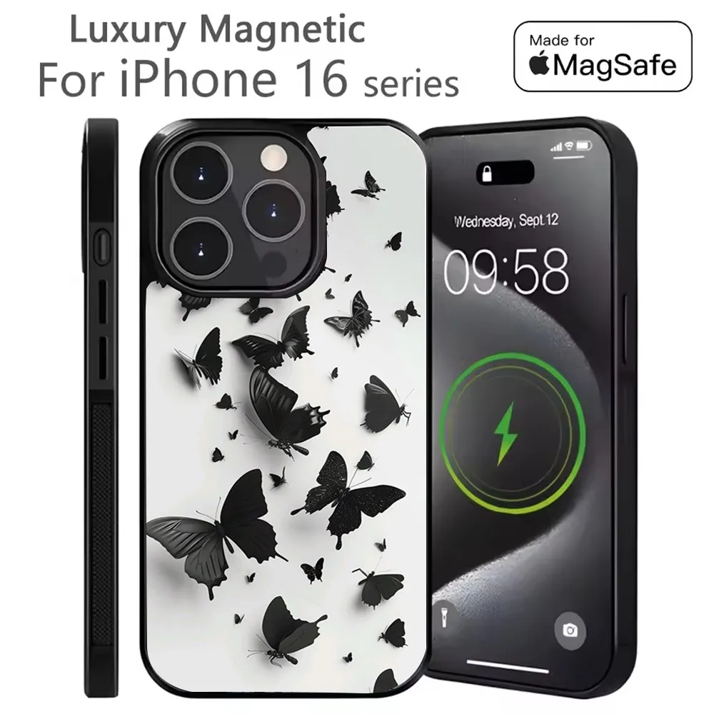 

Butterfly Love Black Phone Case For iPhone 16,15,14,13,12,11,Plus,Pro,Max Mini Magsafe Magnetic Wireless Charging