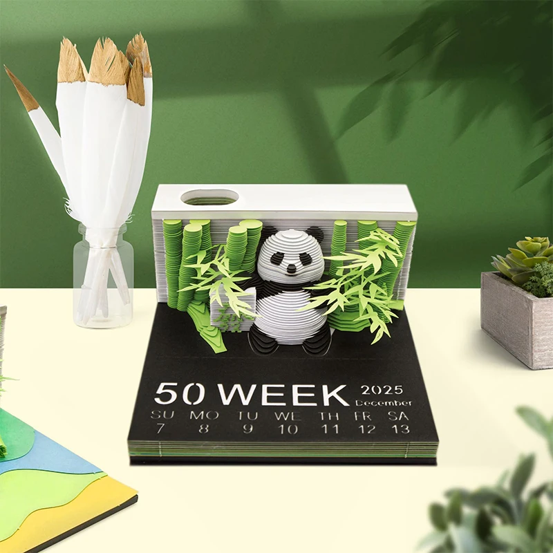 3D Notepad Mini Panda Memo Pad With 2025 Calendar Paper Notes Artistic Notepad Creative Christmas Birthday Gift