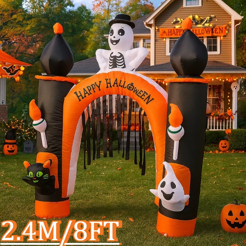 

8FT Halloween Holiday Lighting Arch Inflatable Toy Decorations Built in LED Lights Ornament Outdoor Garden Yard Lawn Pathway