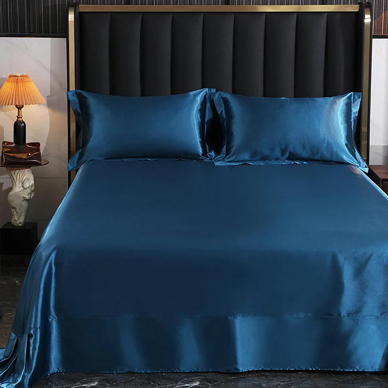 Mulberry Silk Bed Sheet Set with Fitted Sheet Flat Sheets Pillowcase Luxury Solid Color Bedding Sets Wrinkle-Free Antiallergic
