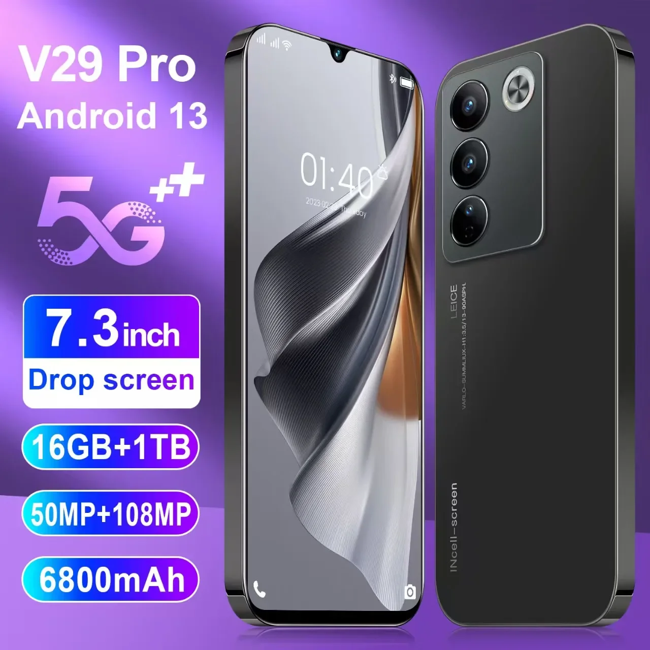 Global Version V29 Pro Smartphone 5G 7.3 Inch Scren Qualcomm 8 Gen 2 108MP Camera Cell Phones Android Phone Unlocked Celulares