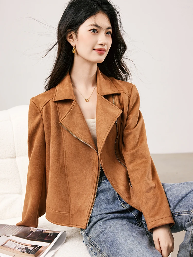 

American Sle Suede ort Jaet Women's Spring 2026 New High-End Aosphere Ultra-Hot Motorcycle Jaet Top Casual Sle St...