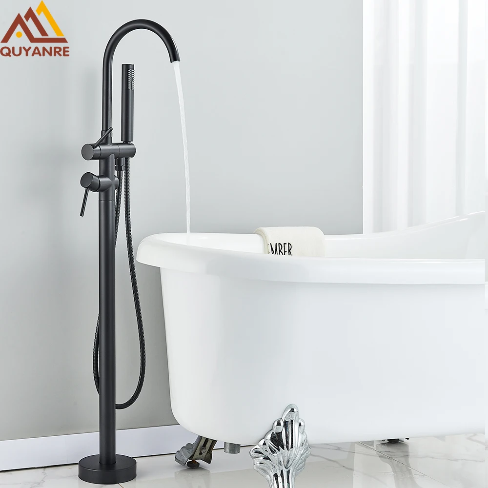 Floor Free Standing Faucet Mixer Single Handle Hot Cold Water Mixer with 360 Rotation Spout with Handshower For Bathtub Shower