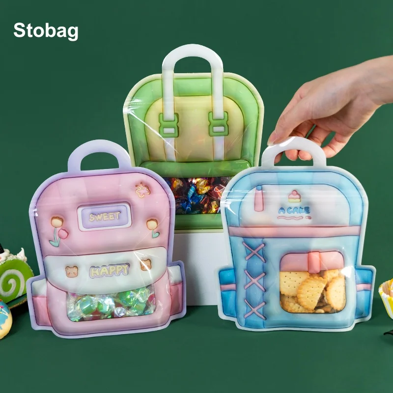 

StoBag 50pcs Cartoon Candy Snack Packaging Bags Ziplock with Handle Kids Cute Child Plastic Sealed Food Cookies Storage Pouches