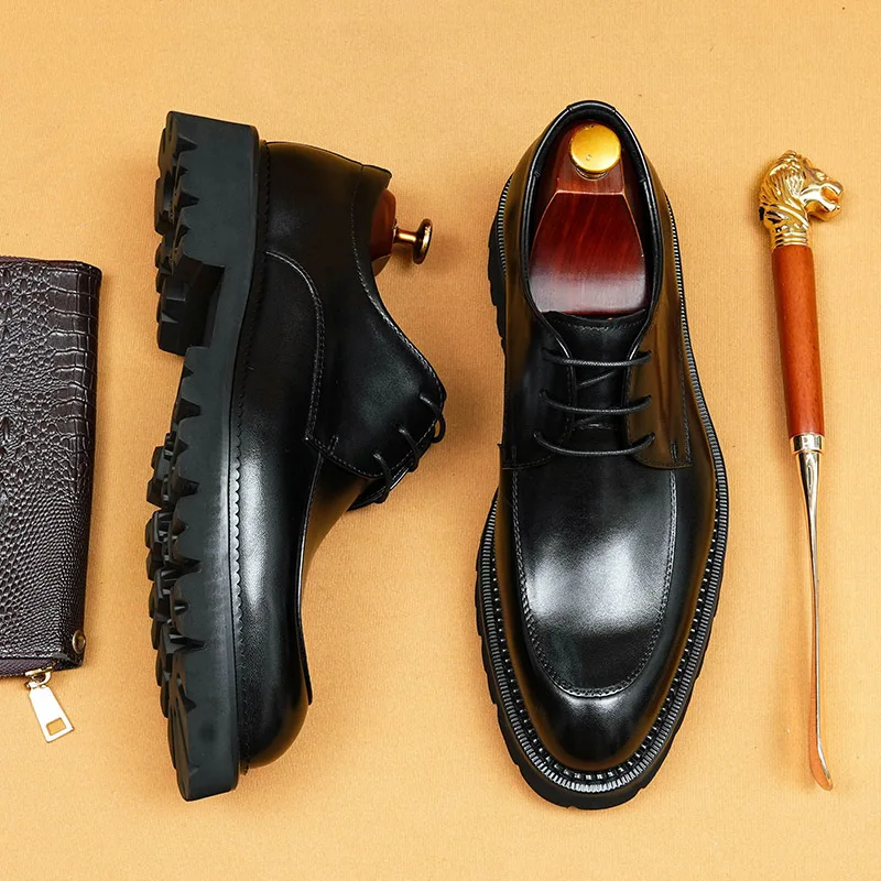 

Men'S Genuine Leather Vintage High Quality Shoes Luxury Wedding Formal Dress Classic Elegant Italian Black Shoe
