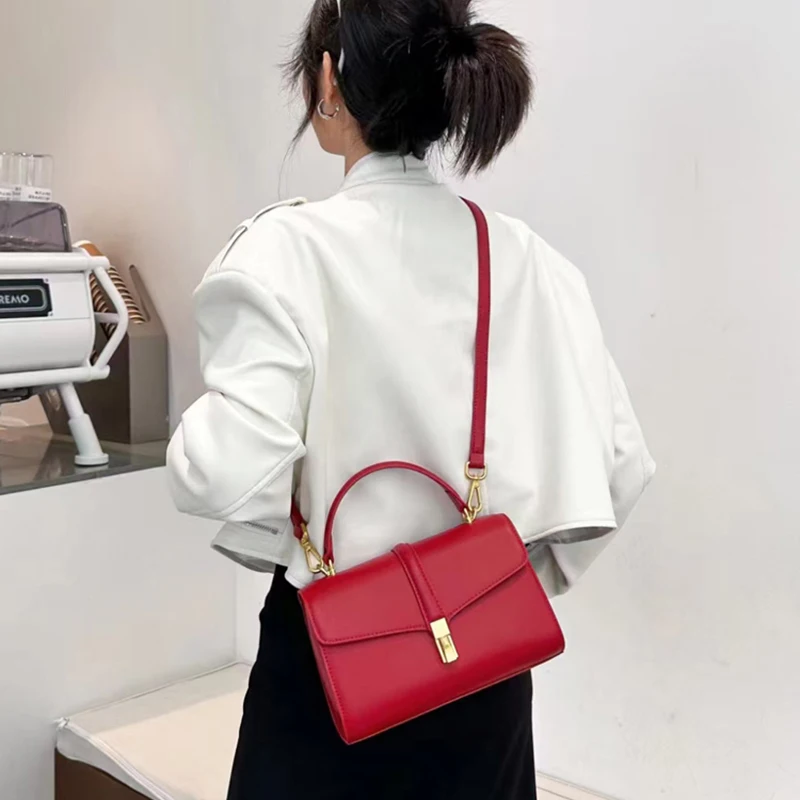 Donna-in Genuine Leather Women Handbag Split Cowhide Red Shoulder Bag Fashion Luxury Designer Cross-body Lady Bags