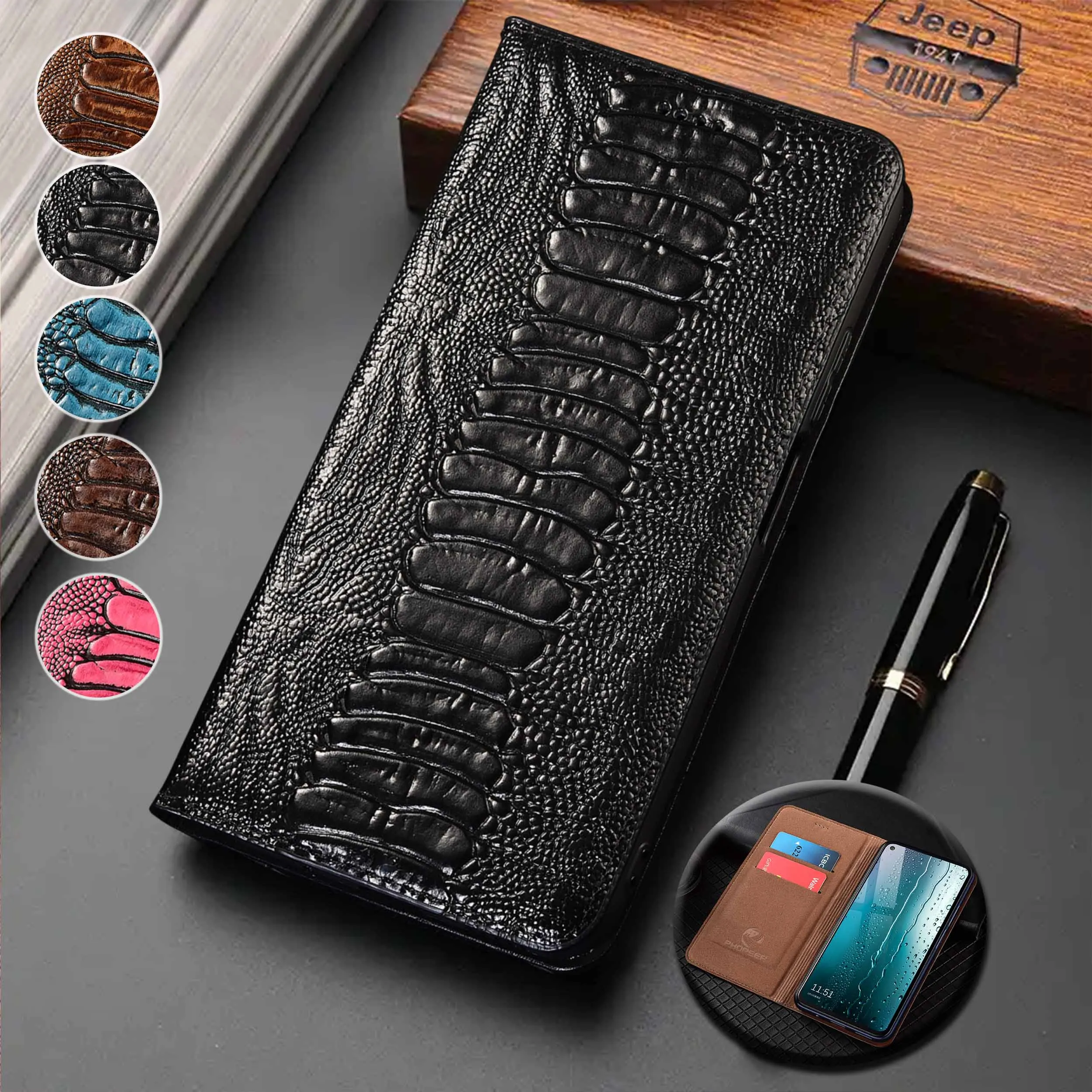 

For Vivo X60 X70 X80 X90 X100 X100S X200 X200S Pro Plus Ultra Mini Ostrich Feet Pattern Of Genuine Leather Flip Phone Cover Case