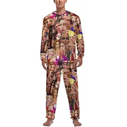 Queens Meme Print Pajamas Spring Two Piece Alyssa Edwards Collage Fashion Pajama Sets Men Long Sleeve Casual Pattern Home Suit