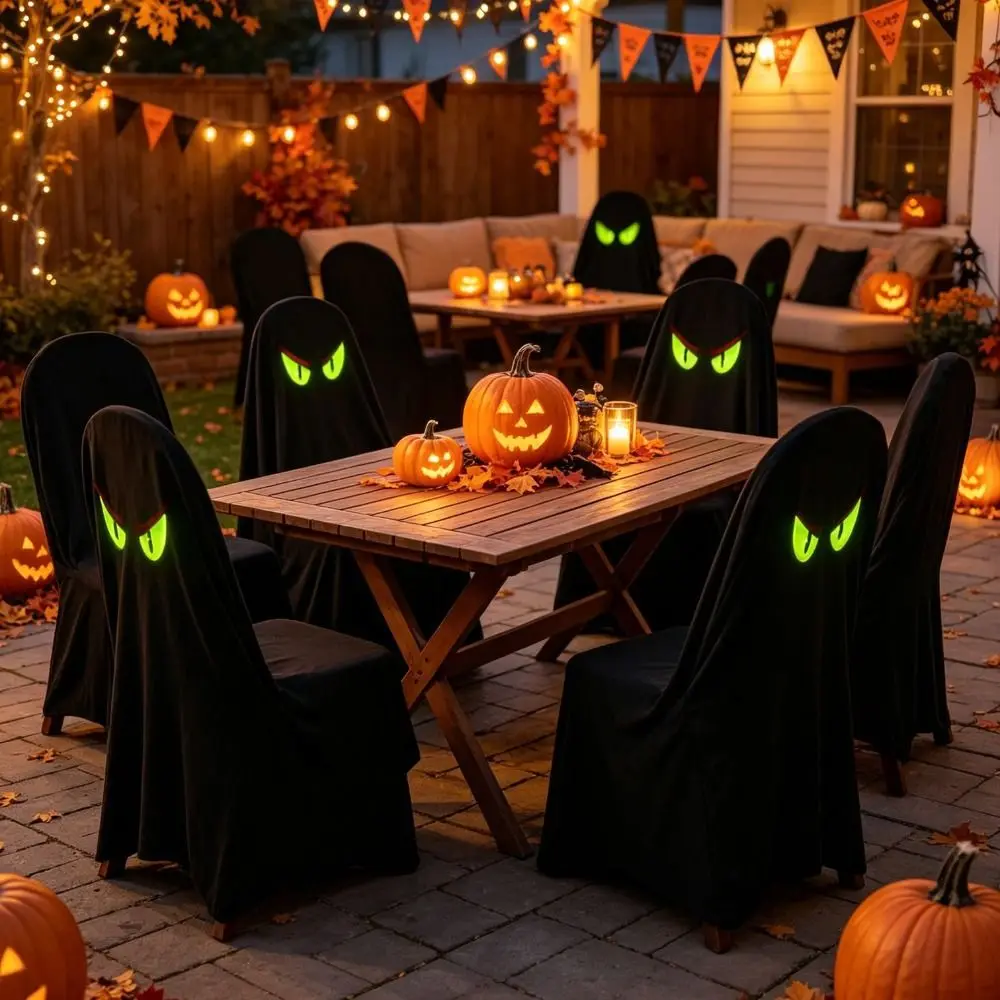 Pumpkin Halloween Chair Cover Skull Pattern Soft Halloween Dinner Chair Seat Cover Pink Removable Festival Table Decor