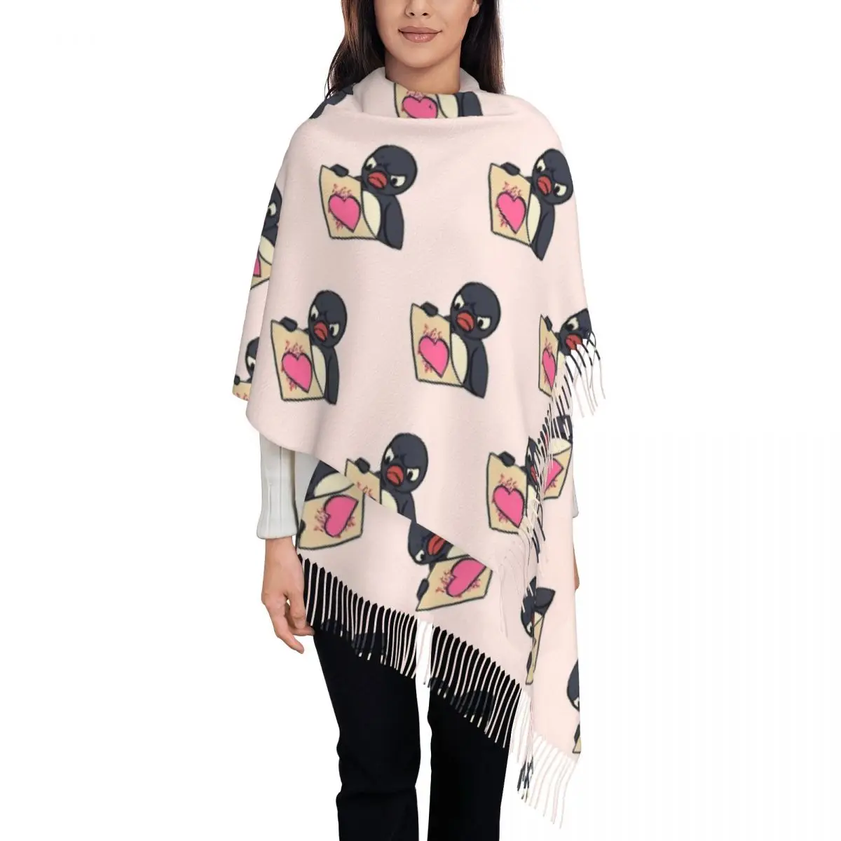 Angery Pingu Scarf for Womens Winter Fall Pashmina Shawls and Wrap Pink Heart Card Craft Meme Large Shawl Scarf Lightweight