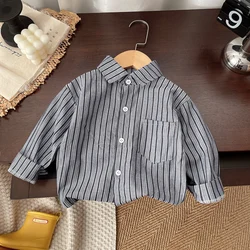 IENENS Kids Shirt Clothes Spring Thin Blouses Clothing Infant Boy Striped Cotton Tops 1 2 3 4 Years Kids Long Sleeves Shirt