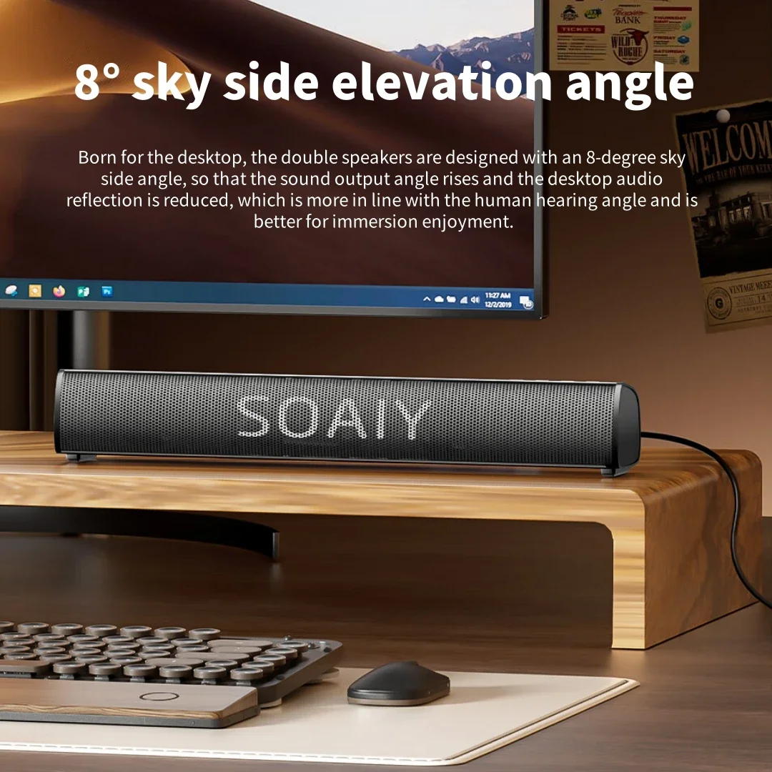 SOAIY Audio Computer Speakers Home Desktop Subwoofer Mini Portable Game USB Wired Esports Sound Compatible with Bluetooth 5.4