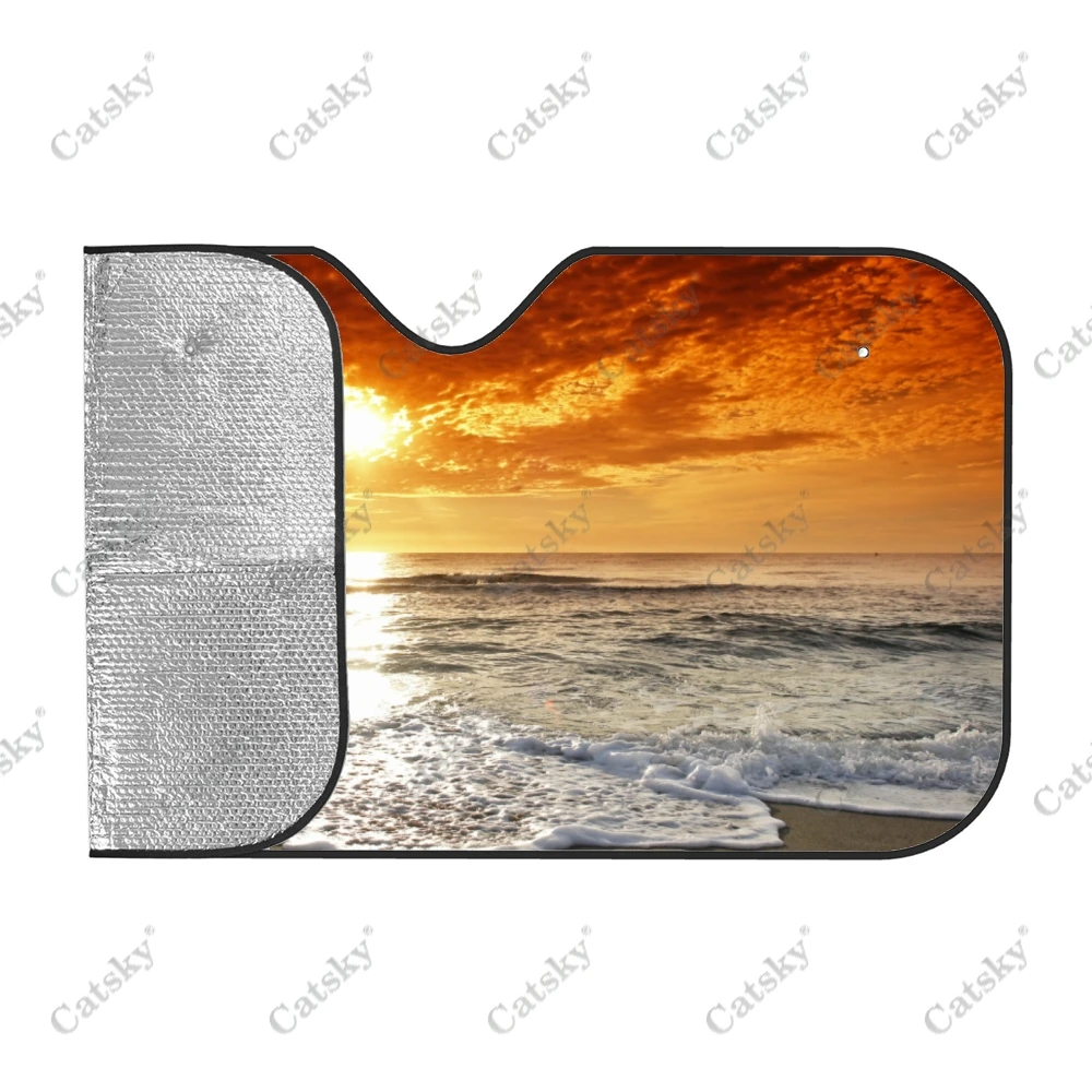 Nature Beach Sunrise Print Car Accessories Windshield Sunshade Foldable Sunvisor Protect UV Sunshade Visor Shield for SUV Cool