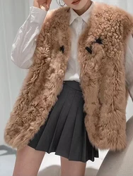 Luxury Fur Vest for Women 2024 Winter Korean New Lazy Tuscan  Curly Wool Fur One Piece Sleeveless Jacket Femme Warm Waistcoat