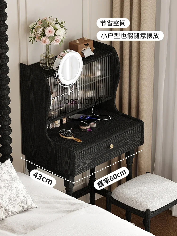 Black Solid Wood Dresser Multi-Functional Small Apartment Dressing Table Bedroom American Retro Bedside Makeup Table