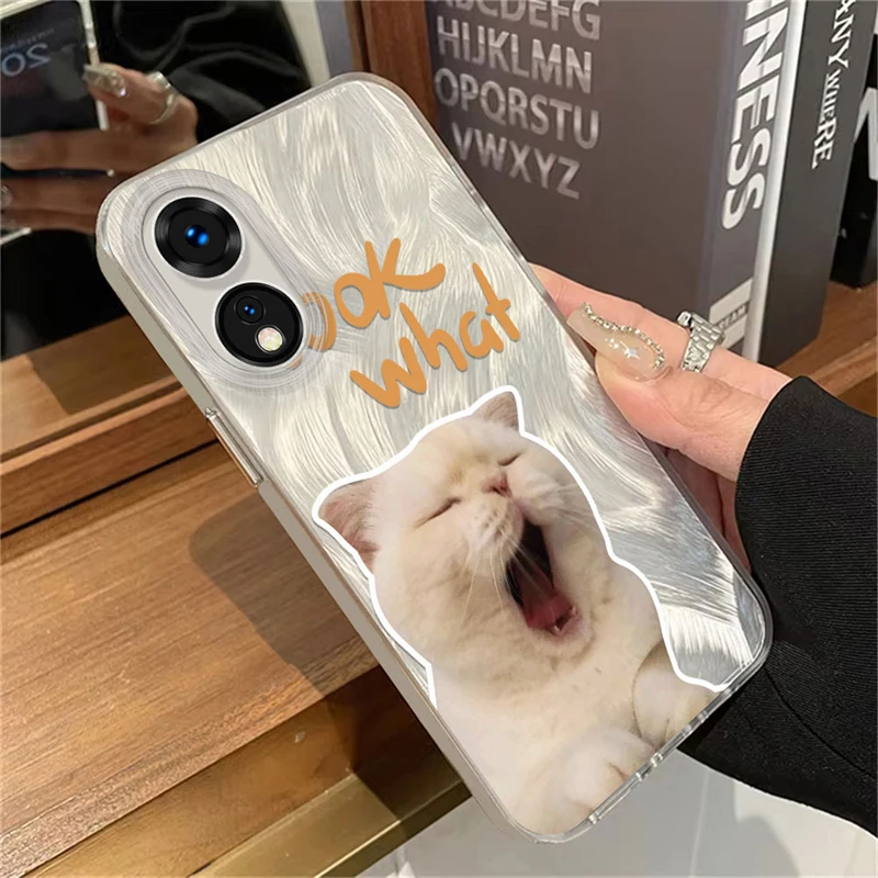 Cartoon Cat Dog Pattern IMD Phone Case For OPPO A98 A96 A95 A94 A93 A92 A79 A78 Shockproof Anti Drop Feather Yarn Soft Cover