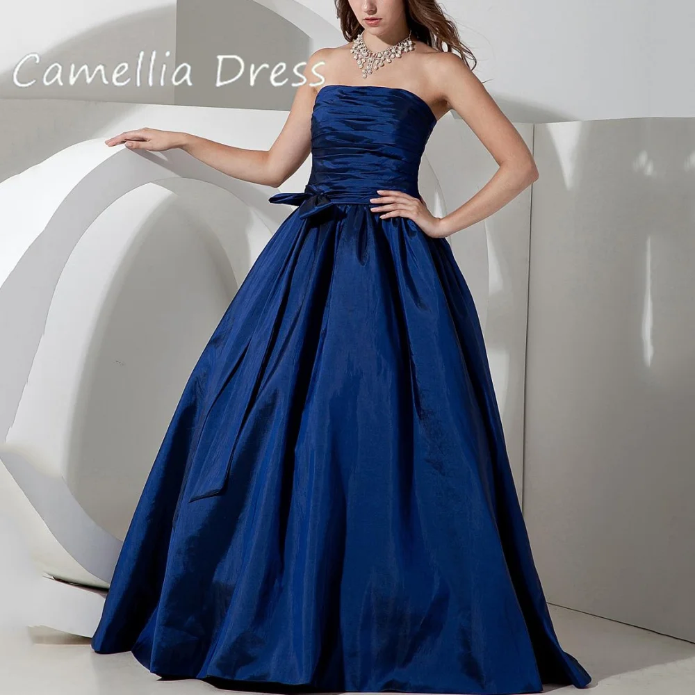 

Camellia Elegant A Line Party Dresses Strapless Simple With Bow Tie Evening Gowns New Arrival Prom Dress