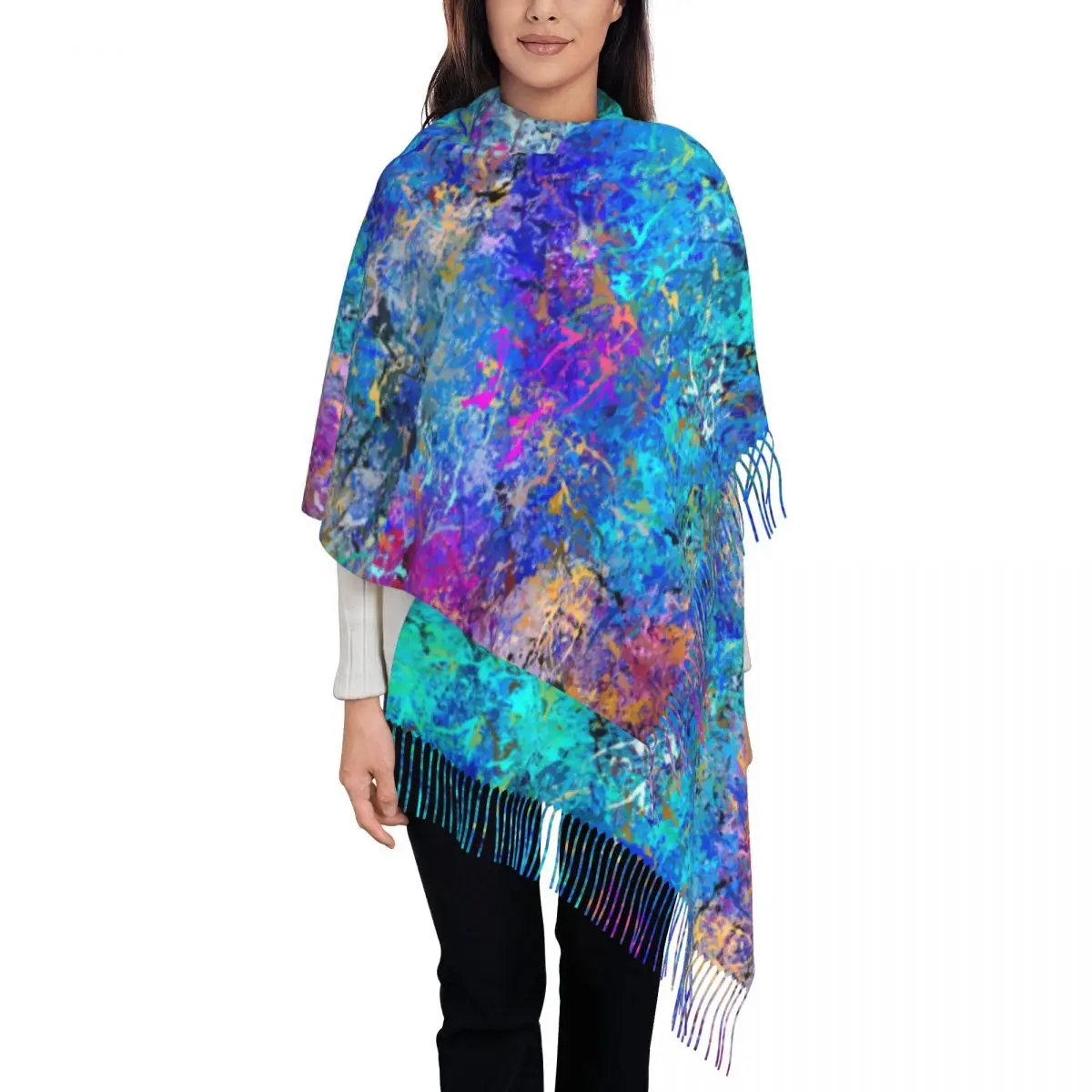 Warm Scarf Winter Multicolor Paint Splatter Shawls Wrpas Abstract Design Designer Bufanda Mujer Female Fashion Large Scarves