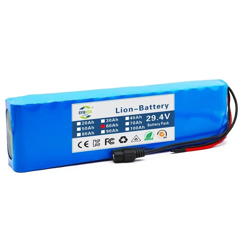 New 18650 Rechargeable Lithium Battery Pack 7S3P 24V 50000mAh 29.4V 50Ah with BMS for Electric Bike Electric Scooter +2A Charger