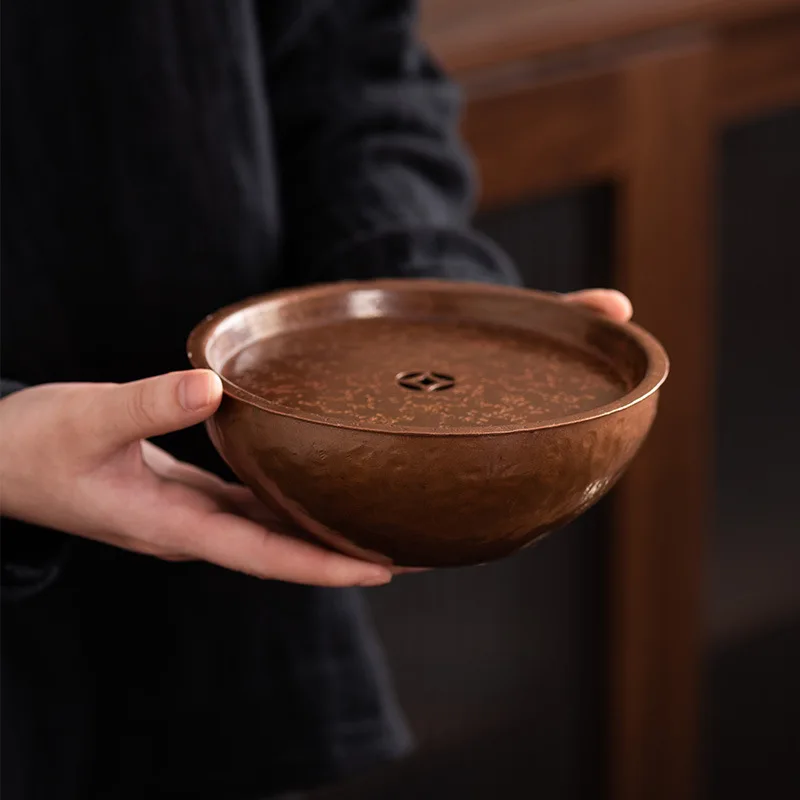 

Vintage Handmade Teapot Holder Water Storage Tea Tray Copper Round Tray Jian Shui Household Water Storage Teapot Tray