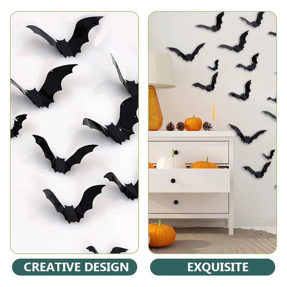 

72Pcs Halloween Bat Decals 3D PVC Art for Home Room Door Party Use Halloween Sticker 3D Bats Sticker
