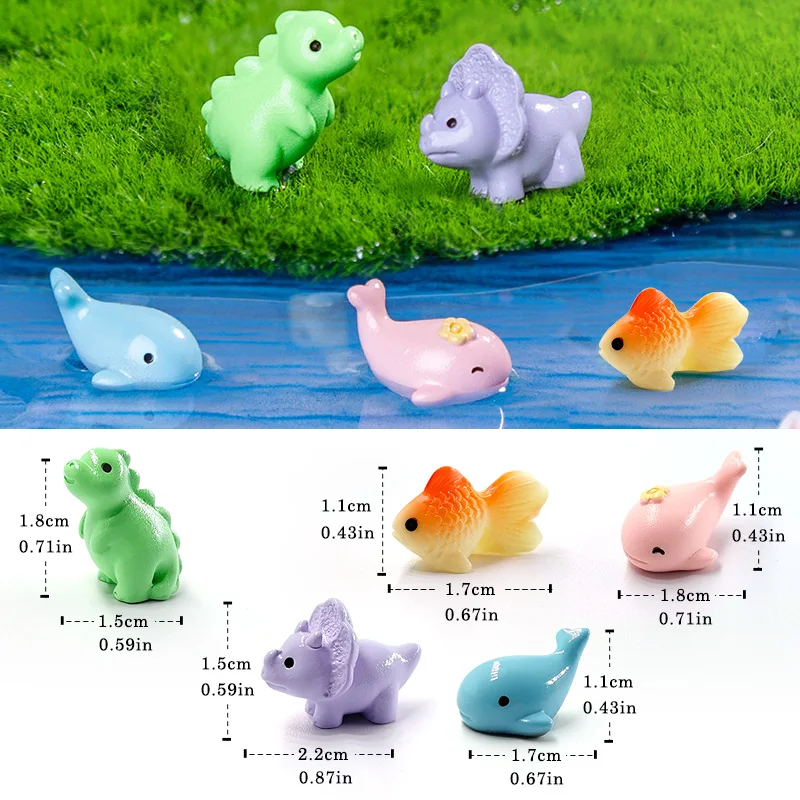 20Pcs Dinosaurs Triceratops Dolphins Whales Elephant Horse Rabbit Fish Figurine Miniature Fairy Garden Decoration Accessories