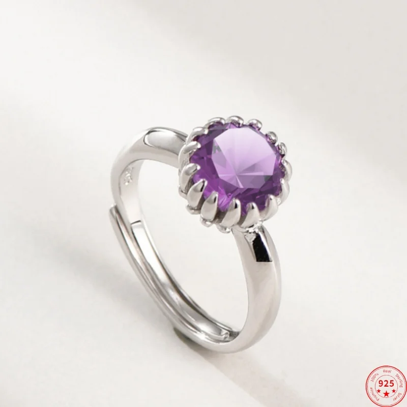 S925 Sterling Silver Charms Rings for Women Men New Fashion Flower Bud Inlaid Natural Amethyst Punk Jewelry Free Shipping