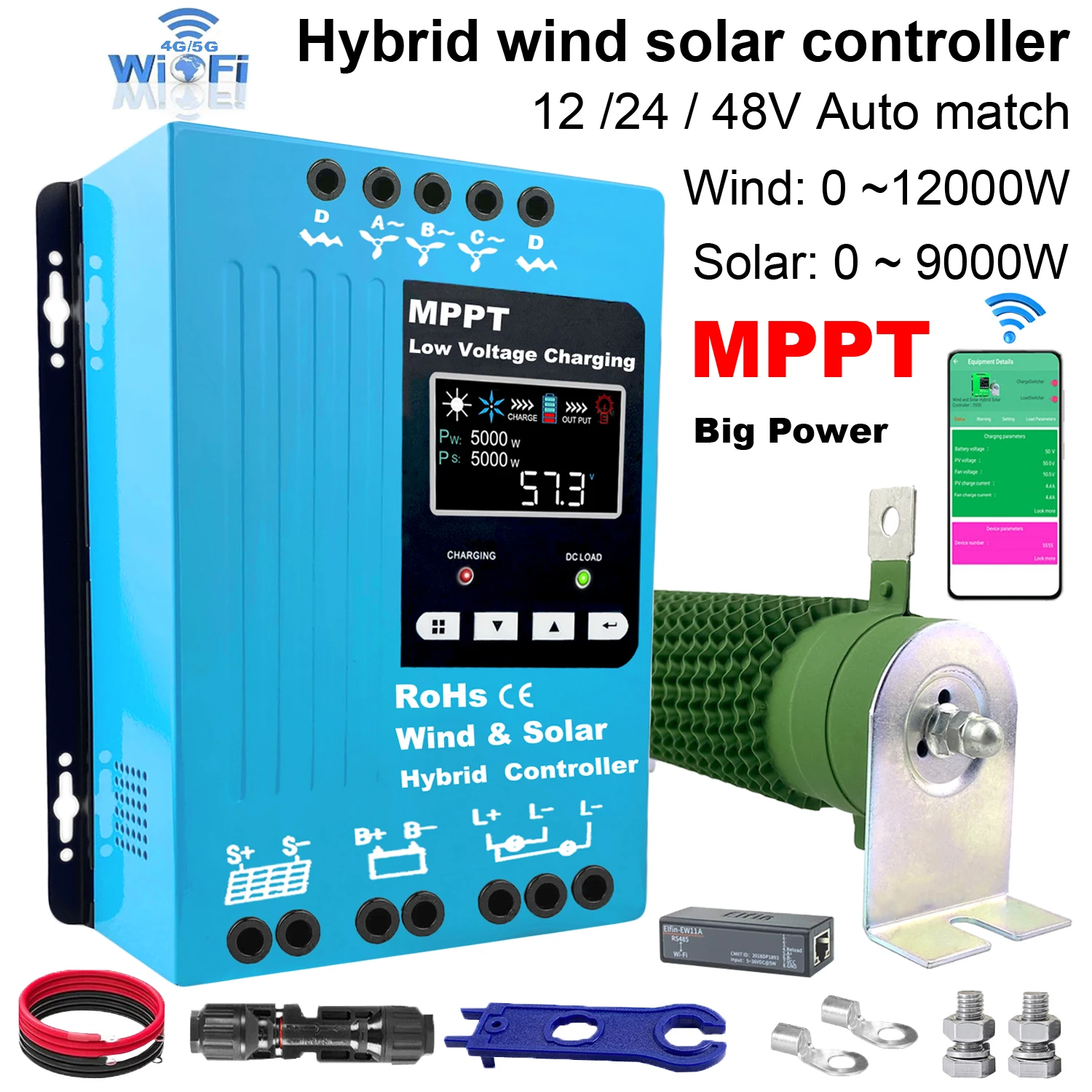 

MARS Solar Wind Hybrid System MPPT Charge Controller ROCK 4kW 5000W 12V 24v 48v Auto Regulator Home Use Wind Turbine Generator