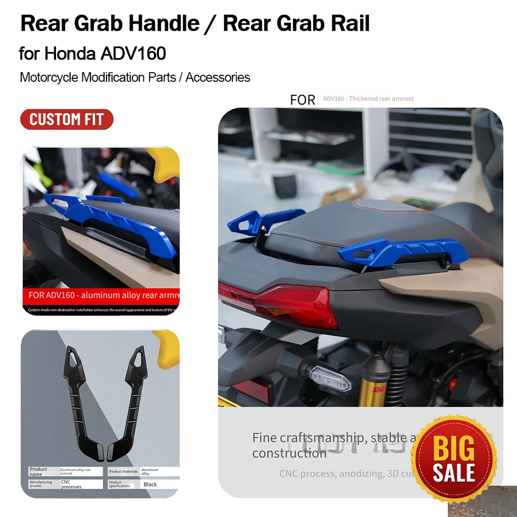 Aluminum Rear Grab Handle Rear Wing Parts for Honda ADV160 Motorcycle Modification Replace Original Plastic Handrail