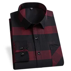 New in shirt cotton long-sleeve shirts for men slim fit casual plain shirt plaid tops single pocket designer elegants clothes