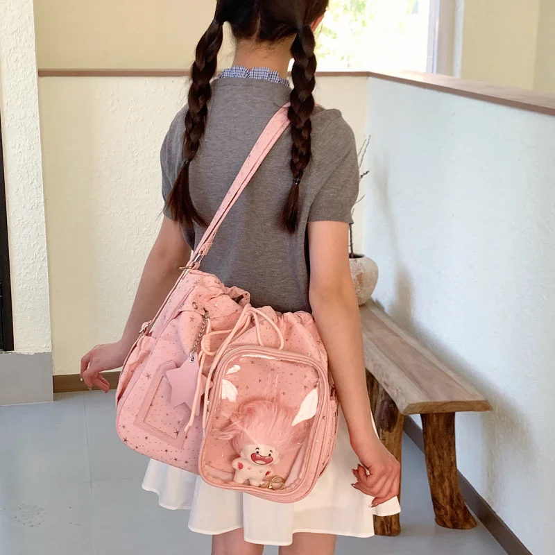 

Star Printed Drawstring Backpack Multi - functional Large Capacity Shoulder Bag Tote Bag for Commuting Crossbody Bag for Girls