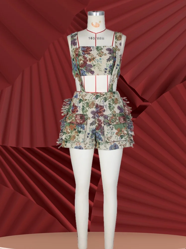 

Женский костюм Sister Star, персонализированный уличный винтажный костюм с цветами, французское бюстье с кисточками на спине, шорты, комплект из двух предметов