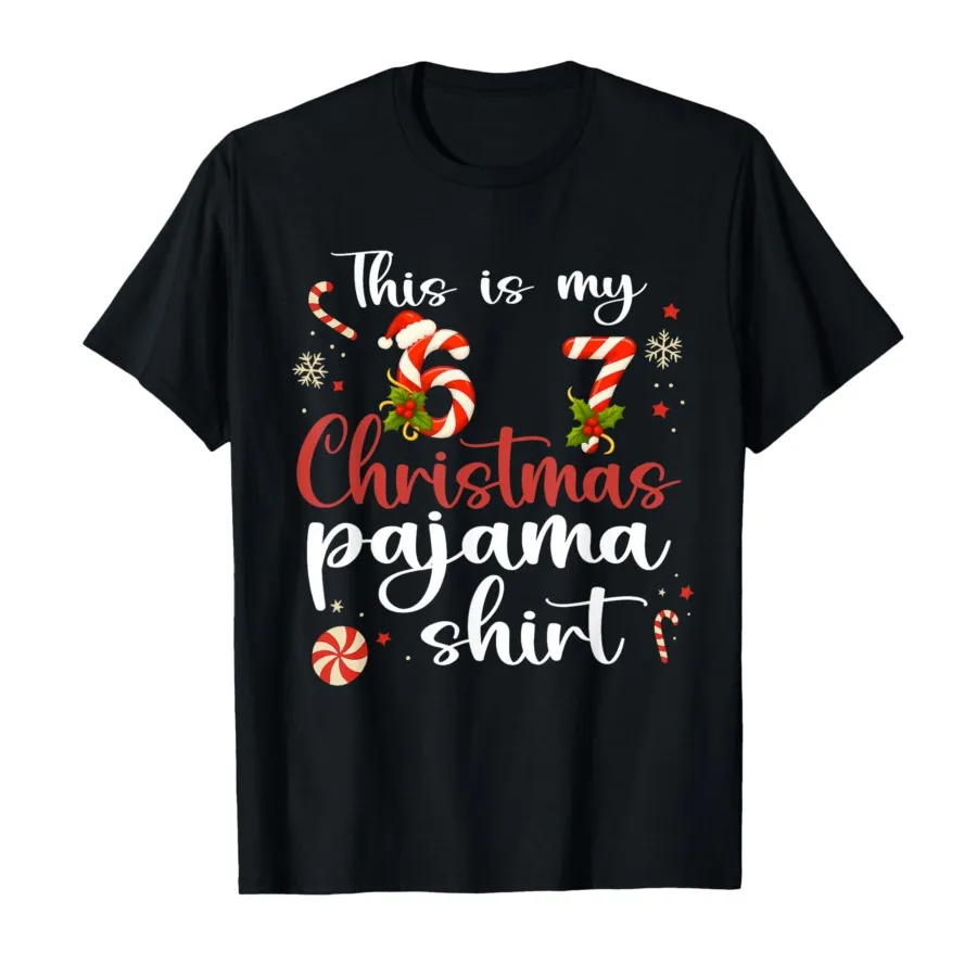 

Funny 67 Christmas Pajamas Shirt Six Seven Meme T-shirt For Men Women 100% Cotton T Shirts Short Sleeve Tops 1022-1