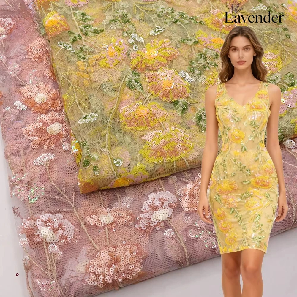 New plant embroidery + colorful sequin stitching high-end women's dress shirt qipao gown fashion floral fabric