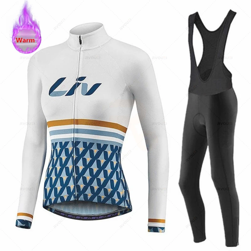 Liv-Thermal Fleece Cycling Jersey Set for Women, MTB Clothes, Road Bike Uniform, Cycling Clothing, Winter