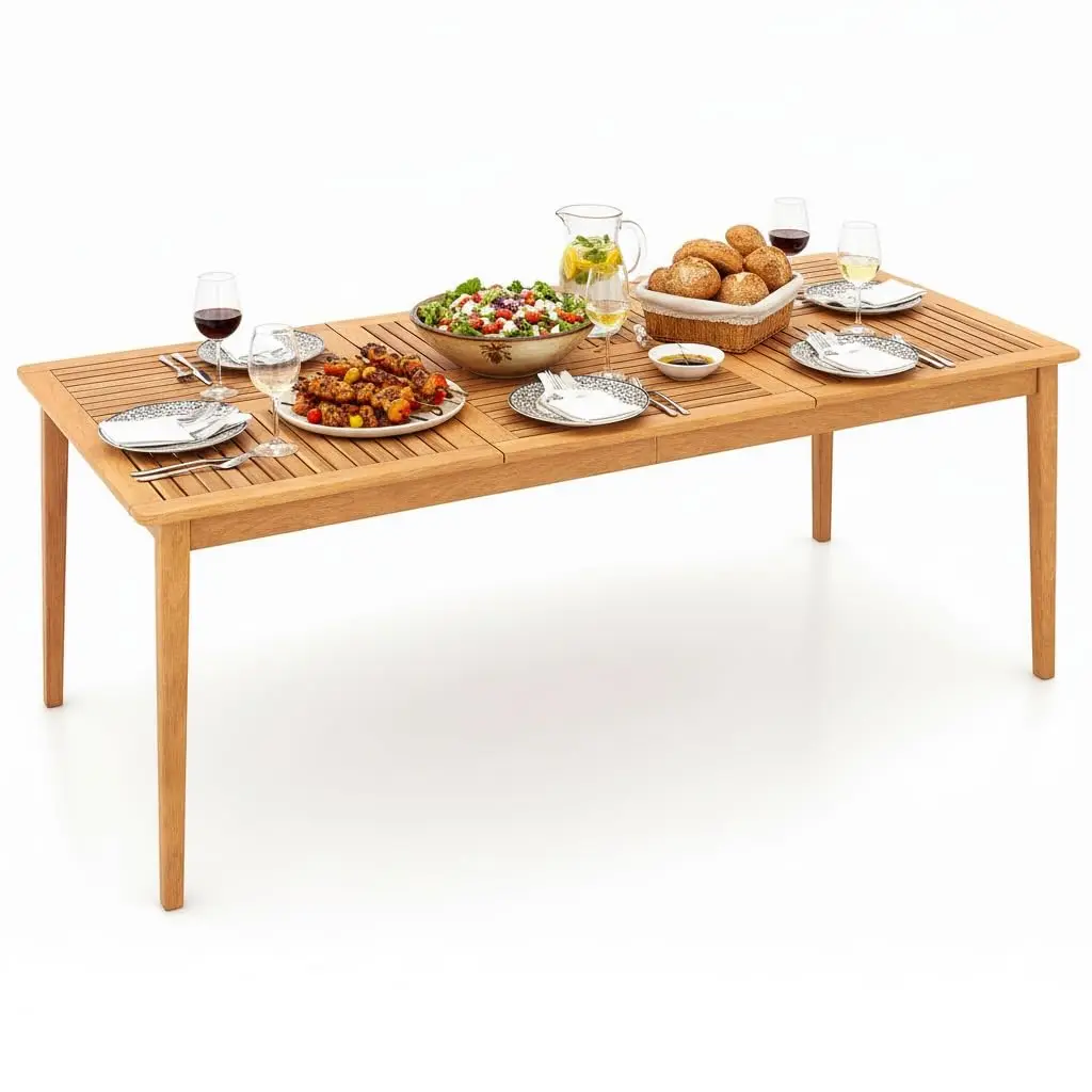 

8-Person Outdoor Acacia Wood Dining Table, 79" x 35" Rectangular DiningTable with 1.96" Umbrella Hole, Outdoor, Customized