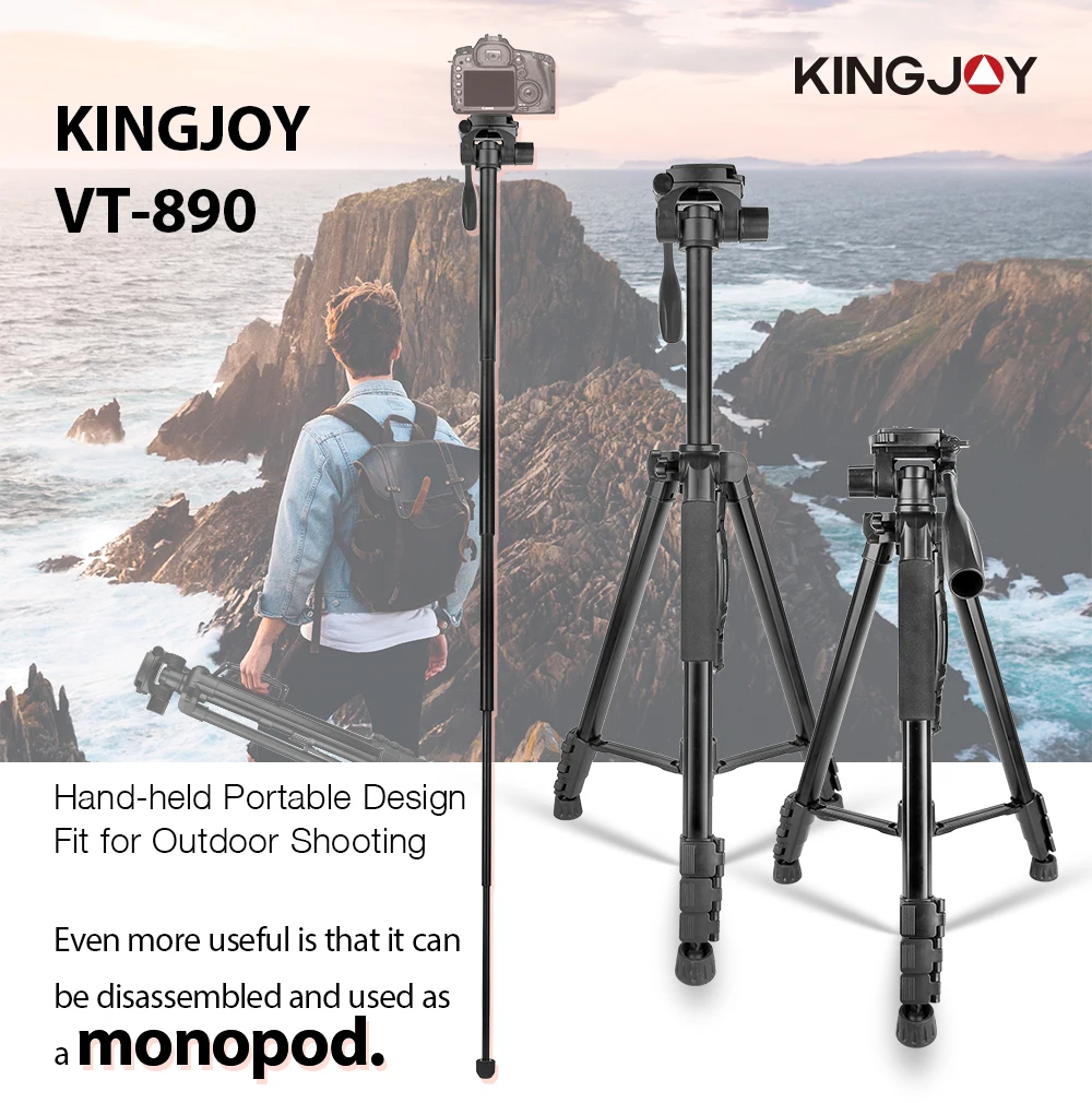 Kingjoy Aluminum Tripod 70”178cm Travel Self With Quick Plates,360° Pan Head,Level Adjustable Tripod For DSLR,Phone,Ring Light