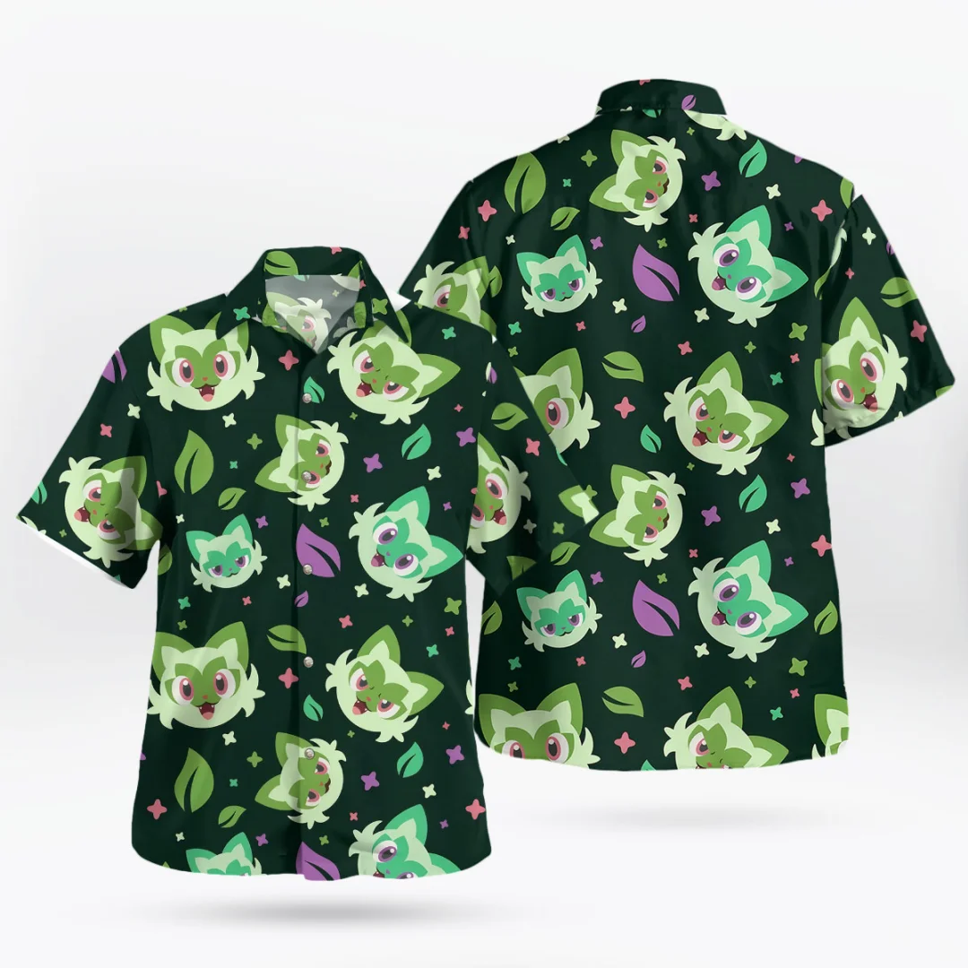 Sprigatito Aloha Pattern Pokémon Hawaiian Shirt Sommer Freizeit Schnell trocknend Herren T-Shirt Kinderbekleidung T-Shirt Y2K Frau